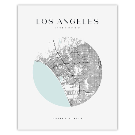 Poster Los Angeles city map circle 40X50 cm + gold frame