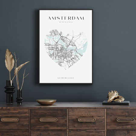 Poster Amsterdam city map heart 40X50 cm + gold frame