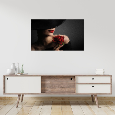 Canvas Print Woman with Red Rose Red Lips Elegance 100x80 cm