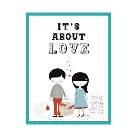 Children's poster It's about love 21X29.7 cm + turquoise sea frame