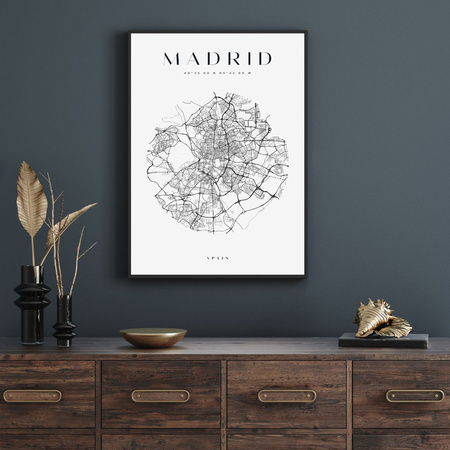Poster Madrid city map circle 40X50 cm + gold frame