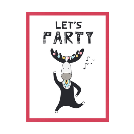 Let's party Birthday Poster 24X30 cm + amaranth frame