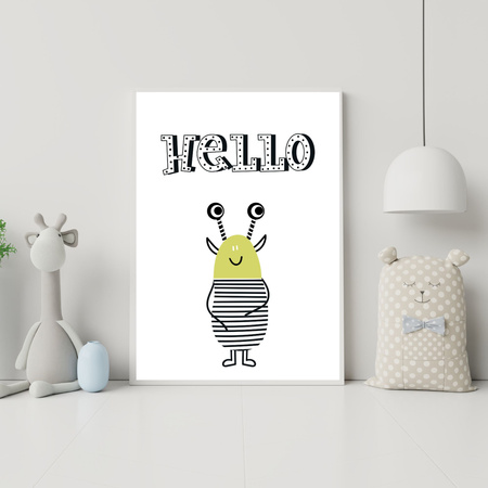 Poster Children's Hellow potworki_2 40X50 cm + gold frame