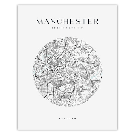 Poster Manchester city map circle 40X50 cm + gold frame