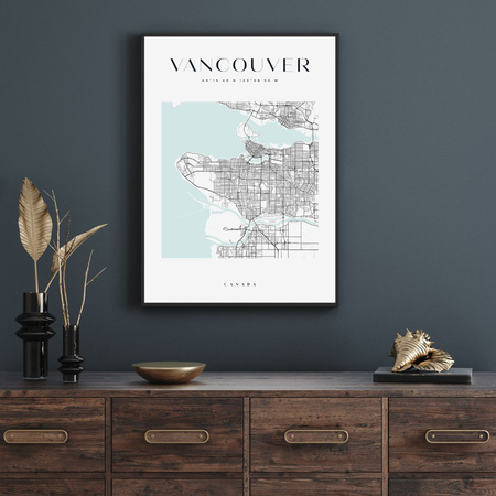 Poster Vancouver city map square 40X50 cm + gold frame