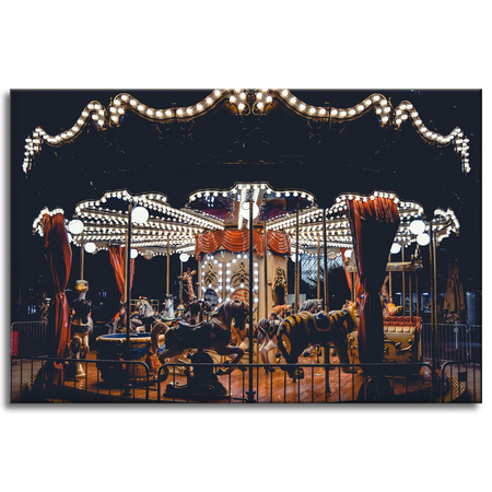 Canvas Print Carousel At Night Lights Amusement Park 90x60