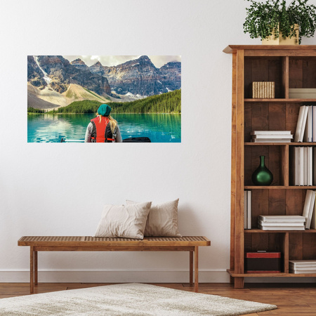 Canvas Print Girl in Kayak Mountains Lakes Nature 100x80 cm