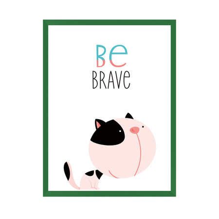 Children's poster Kitten be brave 24X30 cm + green frame