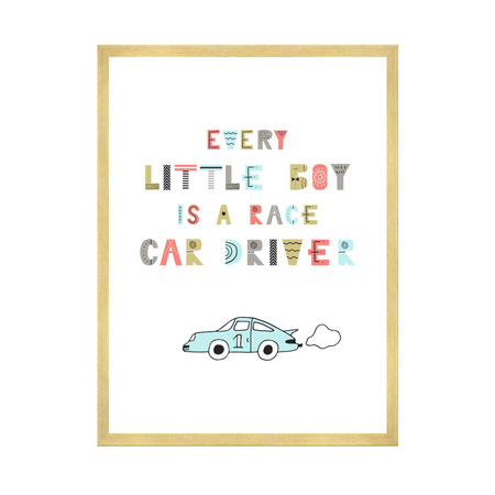 Children's poster Every little boy is a race car driver 40X50 cm + gold frame