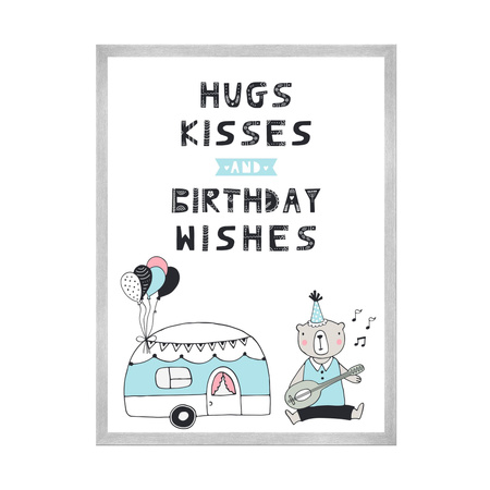Hugs kisses Birthday Poster 24X30 cm + silver frame