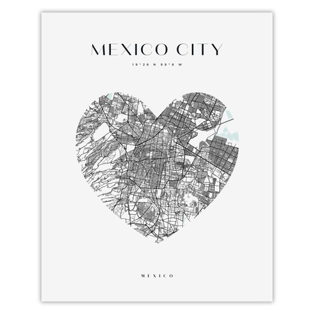 Poster Map of Mexico City heart 40X50 cm + gold frame
