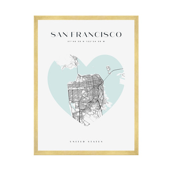 Poster San Francisco city map heart 40X50 cm + gold frame