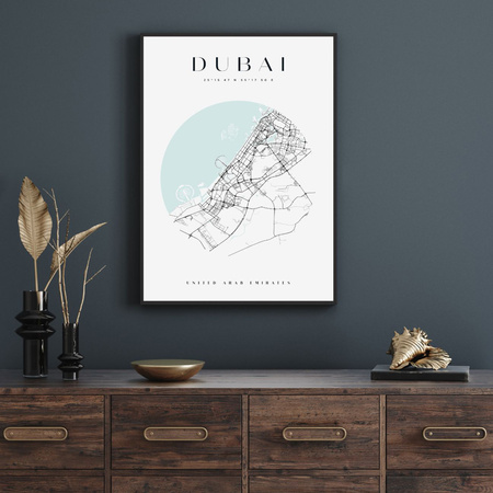 Poster Dubai city map circle 40X50 cm + gold frame