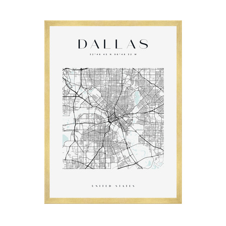Poster Dallas city map square 40X50 cm + gold frame