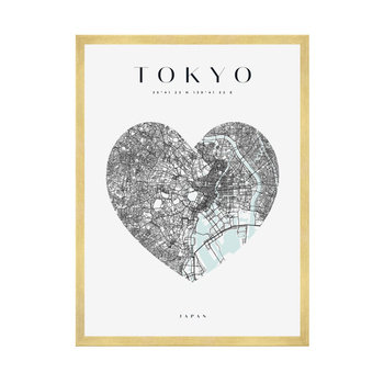 Poster Tokyo city map heart 40X50 cm + gold frame
