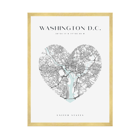 Poster Washington city map heart 40X50 cm + gold frame