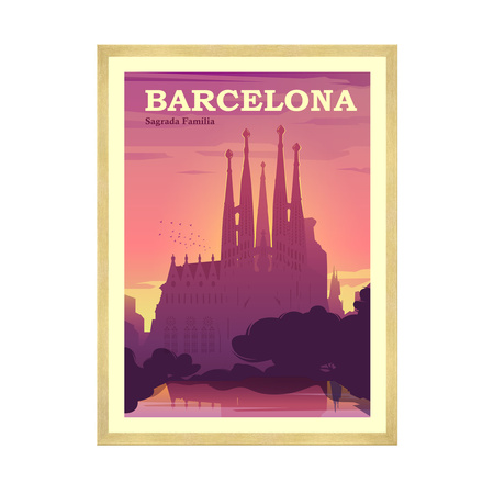 Barcelona City Poster 40X50 cm + gold frame