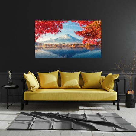 Canvas Print Colorful Leaves Town Mountain Water 100x80 cm