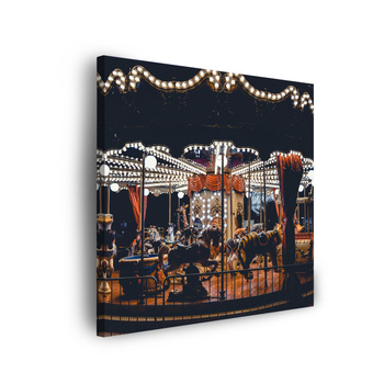 Canvas Print Carousel At Night Lights Amusement Park 90x90