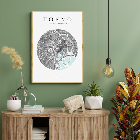 Poster Tokyo city map circle 40X50 cm + gold frame