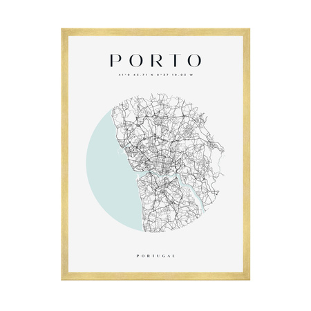 Poster Porto city map circle 40X50 cm + gold frame