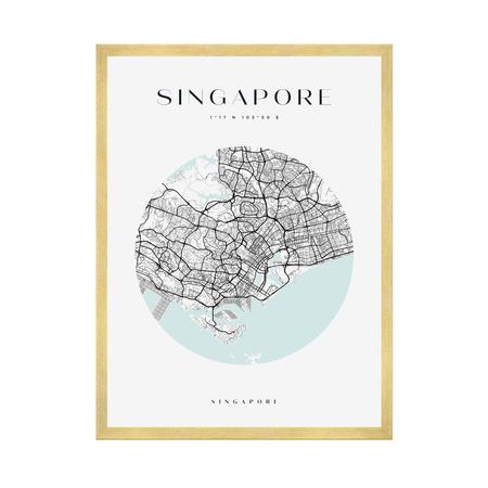 Poster Singapore city map circle 40X50 cm + gold frame