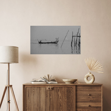 Canvas Print Black and White Boat on the Water Retro 100x80 cm