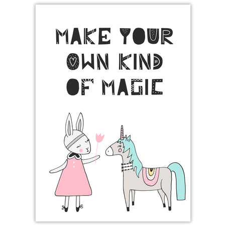Children's Poster Make your own kind of magic 21X29.7 cm + green frame
