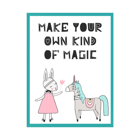 Children's Poster Make your own kind of magic 21X29.7 cm + frame turquoise sea