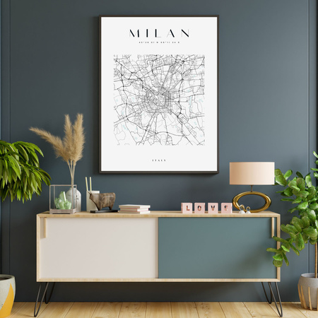 Poster Milan city map square 40X50 cm + gold frame