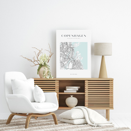Poster Map of Copenhagen square 40X50 cm + gold frame