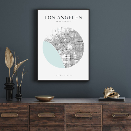 Poster Los Angeles city map circle 40X50 cm + gold frame
