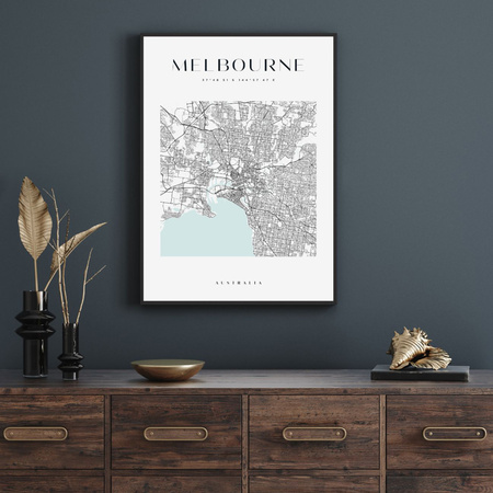 Poster Melbourne city map square 40X50 cm + gold frame