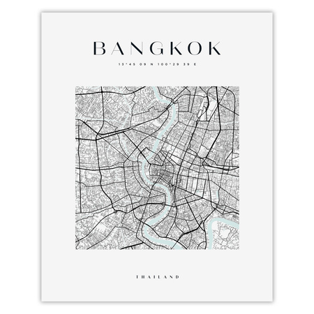 Poster Bangkok city map square 40X50 cm + gold frame
